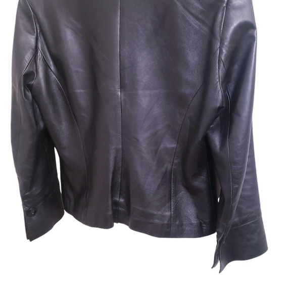Black Leather Button Up Jacket, Size 44 - Picture 7 of 16